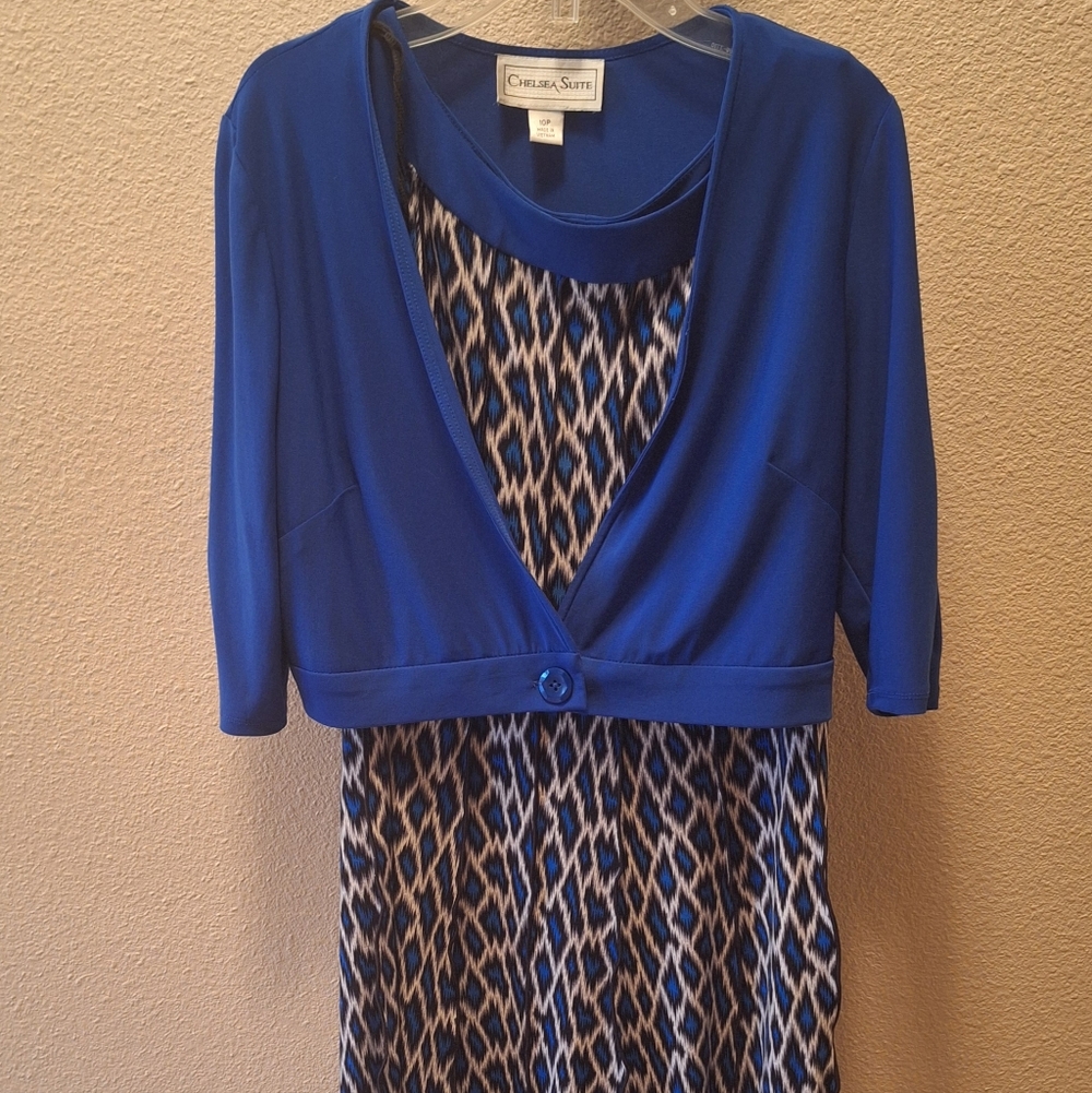 Chelsea Suite Blue Button-Front Dress with Patterned Skirt